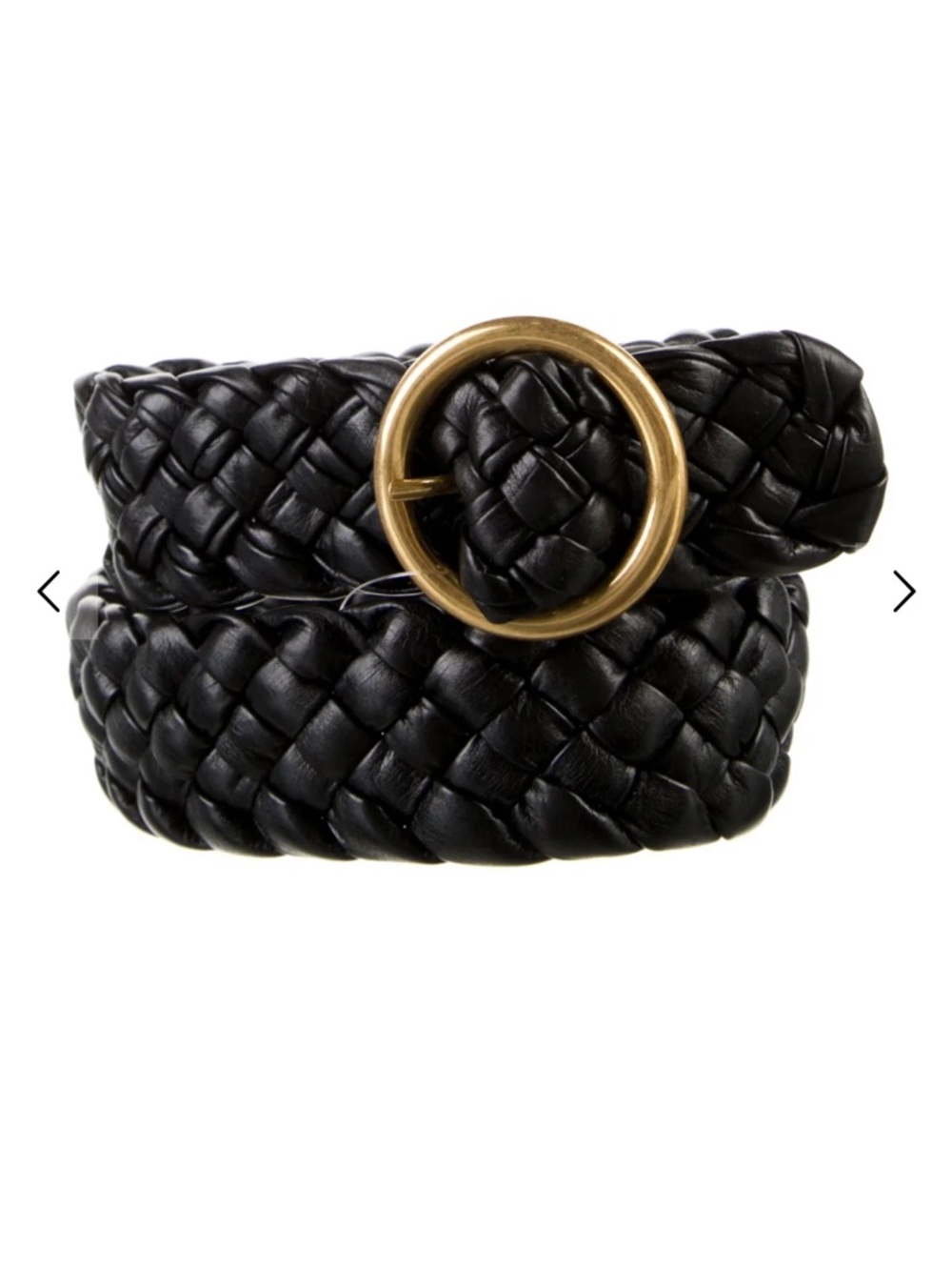 Bottega Veneta Black Intrecciato Braided Leather Belt with Gold Round Buckle